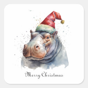 Christmas Hippo, customisable Square Sticker