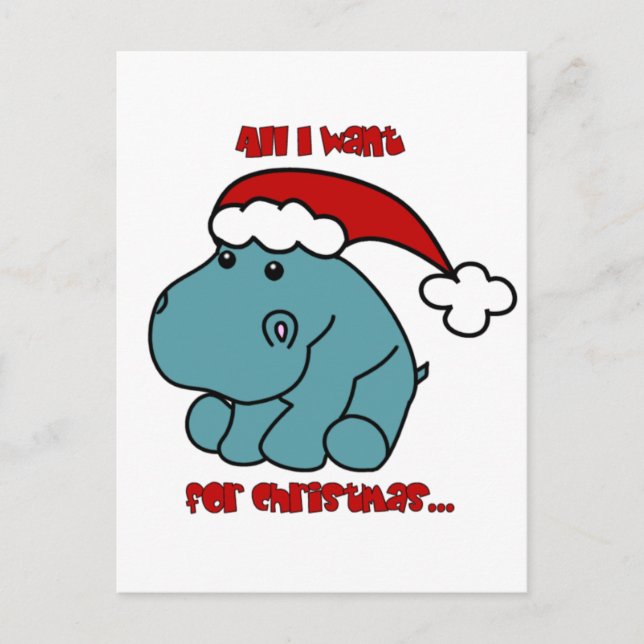 Christmas Hippo Holiday Postcard (Front)