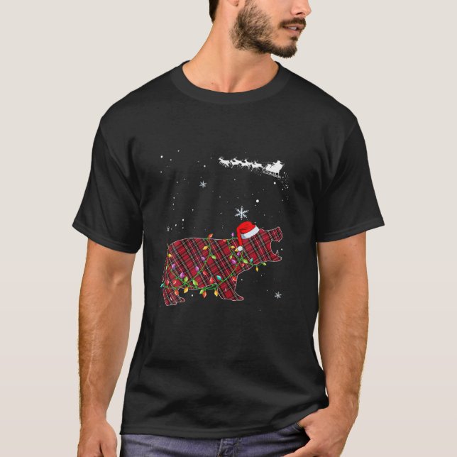 Christmas Hippo Plaid Pajama T-Shirt (Front)