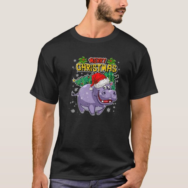 Christmas Hippo - Sweet Christmas Animals - Hippop T-Shirt (Front)
