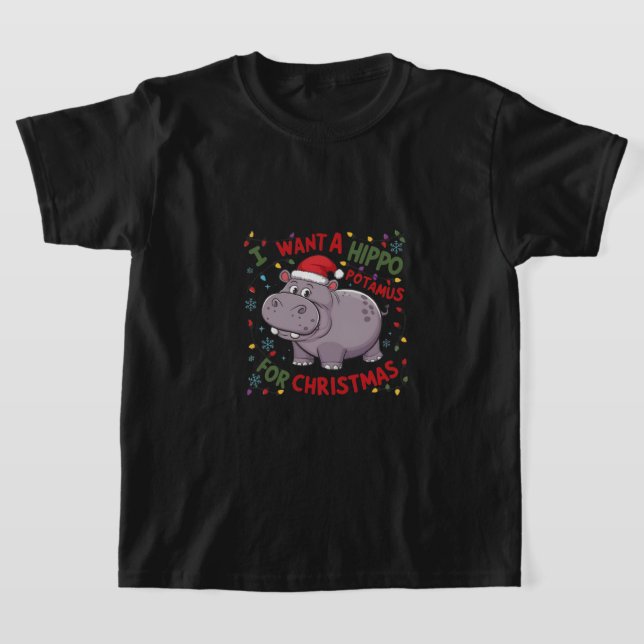  Christmas Hippo Wish T-Shirt (Laydown)