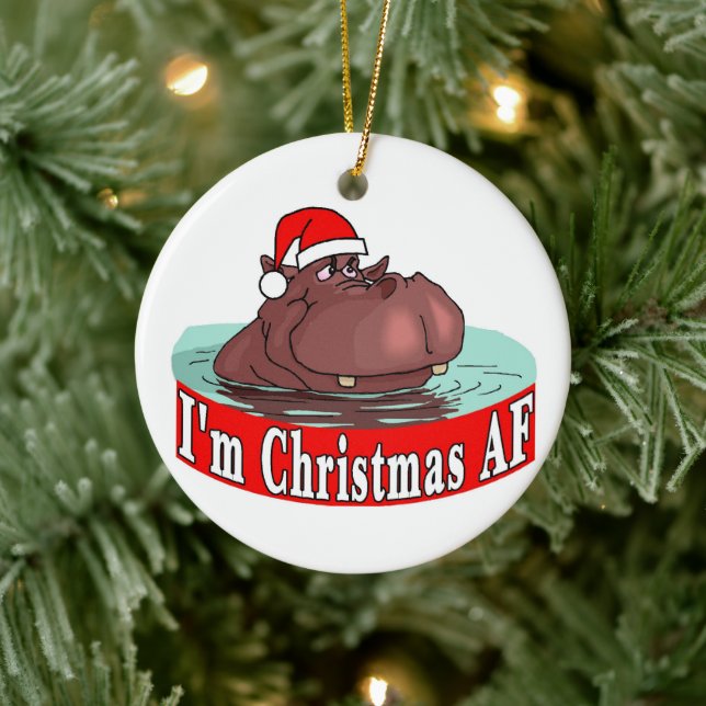 Christmas Hippopotamus Ceramic Tree Decoration (Tree)
