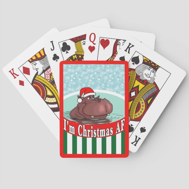 Christmas Hippopotamus in Hot Tub - Christmas AF Playing Cards (Back)