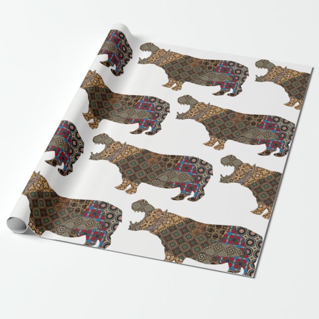 Christmas Hippopotamus Wrapping Paper (Unrolled)