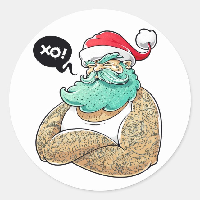Christmas Hipsta Santa Claus Classic Round Sticker (Front)