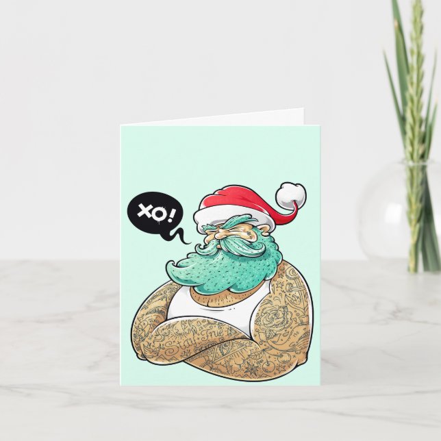 Christmas Hipsta Santa Claus Holiday Card (Front)