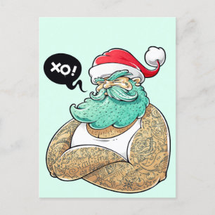 Christmas Hipsta Santa Claus Holiday Postcard