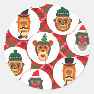 christmas hipster monkeys classic round sticker