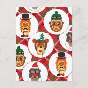 christmas hipster monkeys holiday postcard