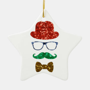 christmas hipster moustache ceramic tree decoration