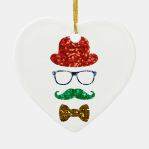 christmas hipster moustache ceramic tree decoration