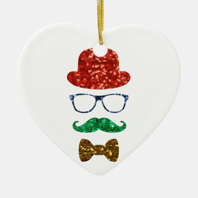 christmas hipster moustache ceramic tree decoration (Front)