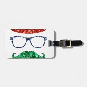 christmas hipster moustache luggage tag