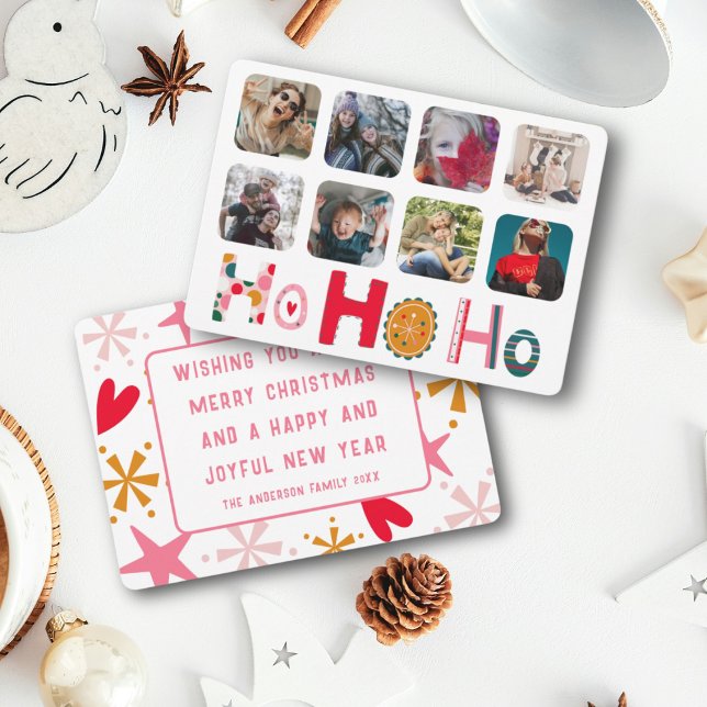 Christmas Ho Ho Ho 8 photo Colourful   Holiday Card (Creator Uploaded)