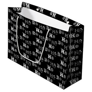 Christmas Ho Ho Ho black and white pattern cute Large Gift Bag