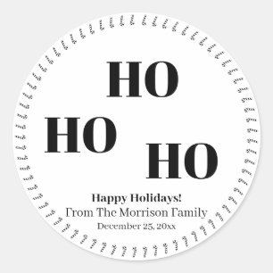 Christmas Ho Ho Ho black white candy cane custom Classic Round Sticker