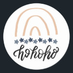 Christmas Ho Ho Ho Boho Rainbow Classic Round Sticker<br><div class="desc">Cute boho Ho Ho Ho watercolor rainbow made up with stars.</div>