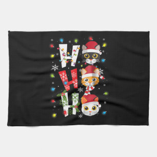 Christmas Ho Ho Ho Cat Lovers Lights Pyjamas Funny Tea Towel