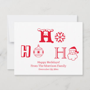 Christmas Ho Ho Ho red custom name date cute Holiday Card