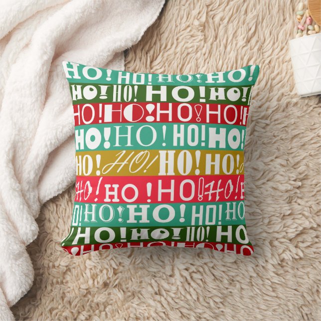 Christmas HO! HO! HO! Red Green and Gold Stripes  Cushion (Blanket)