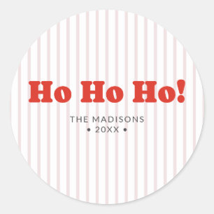 Christmas Ho Ho Ho Red Striped Classic Round Sticker