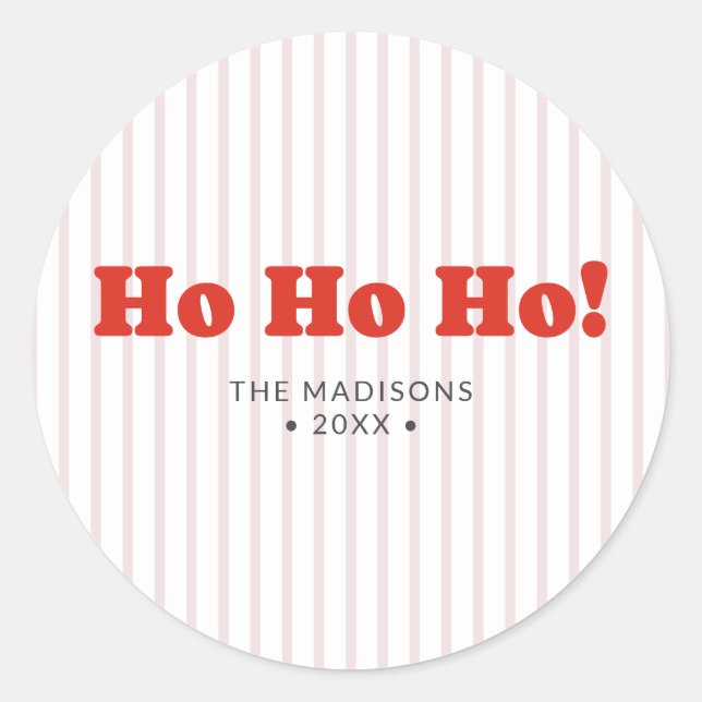 Christmas Ho Ho Ho Red Striped Classic Round Sticker (Front)