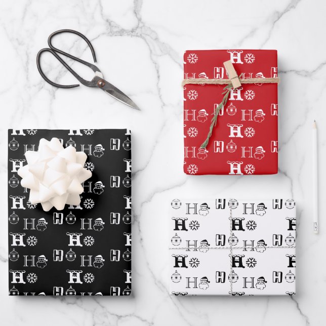 Christmas Ho Ho Ho red white black pattern cute Wrapping Paper Sheet (Front)