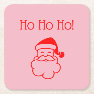 Christmas Ho Ho Ho Santa Pink Red Holidays Square Paper Coaster