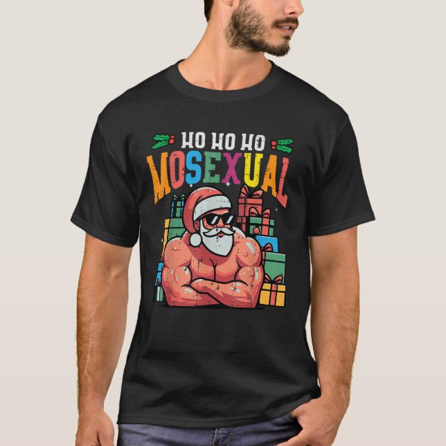 Christmas Ho Homosexual Funny Xmas Gay Pride Santa T-Shirt (Front)