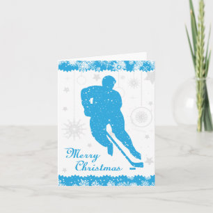 Christmas Hockey Blue Snowflakes Male Card