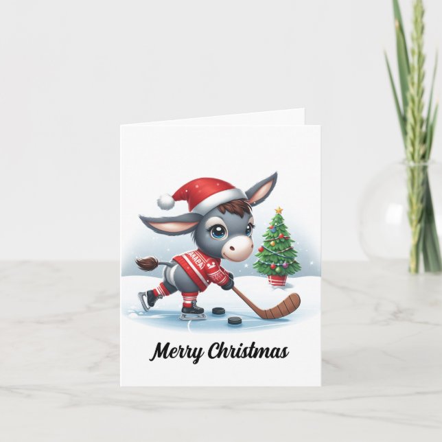 Christmas Hockey Donkey Christmas Holiday Card (Front)