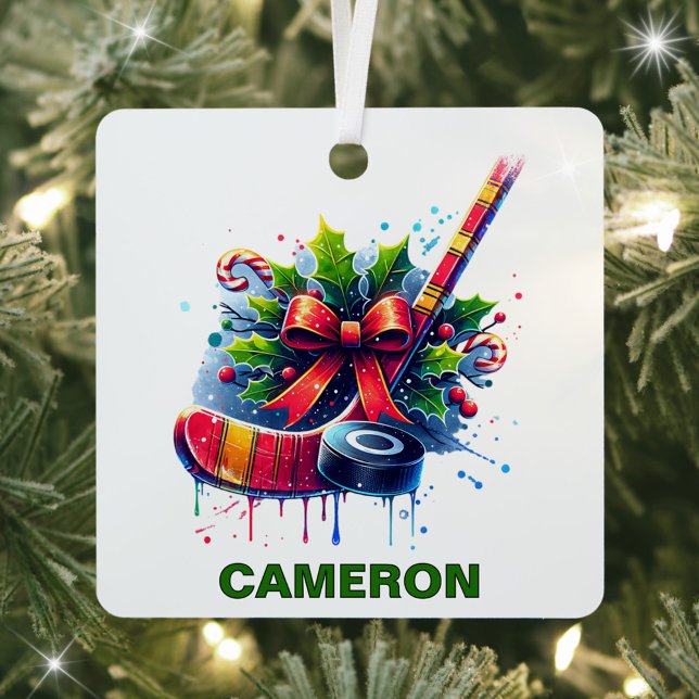 Christmas Hockey Enthusiast Custom Name Metal Tree Decoration (Creator Uploaded)