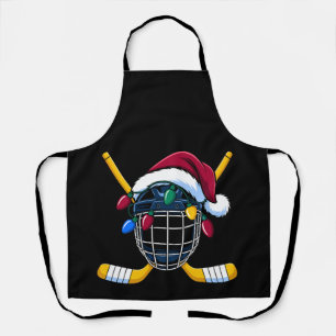 Christmas Hockey Helmet Santa Hat Lights Sticks Apron
