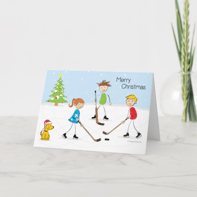 Christmas Hockey Kids Holiday Card (Front)
