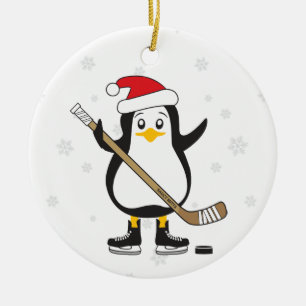 Christmas Hockey Penguin Ceramic Tree Decoration