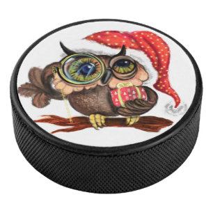 Christmas Hockey Puck Gift Baby Owl with Gifts