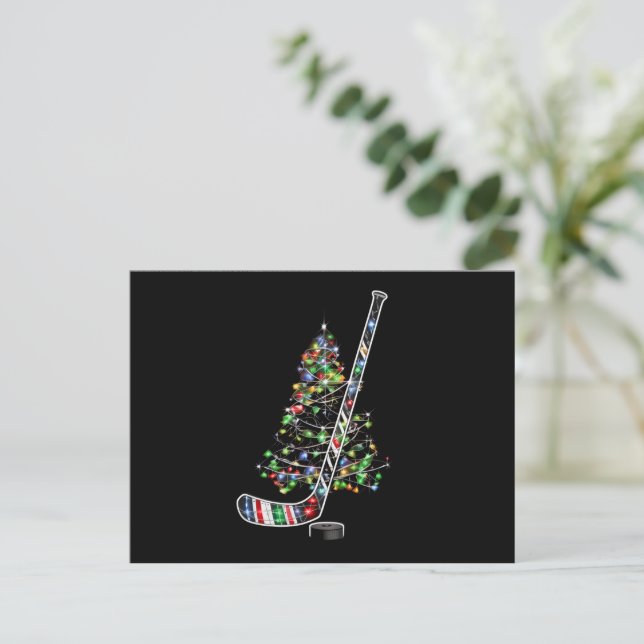 Christmas Hockey Sports Ball Santa Hat Xmas  Holiday Postcard (Standing Front)