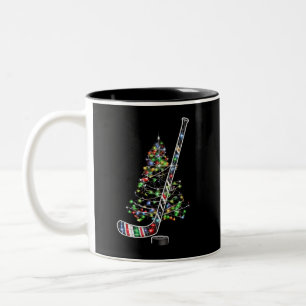 Christmas Hockey Sports Ball Santa Hat Xmas  Two-Tone Coffee Mug