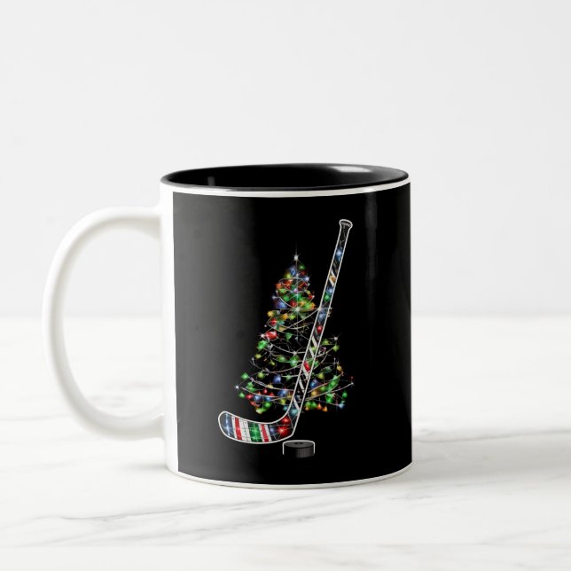 Christmas Hockey Sports Ball Santa Hat Xmas  Two-Tone Coffee Mug (Left)