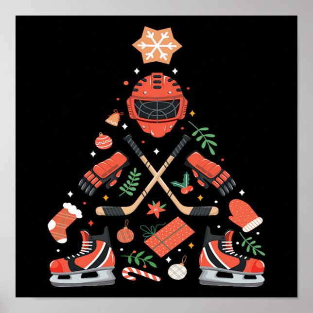 Christmas Hockey Tree Holiday Sport Lover Present Poster (Front)