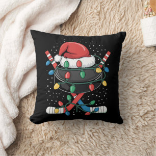 Christmas Hockey Xmas Santa Sports Hat Ball  Cushion