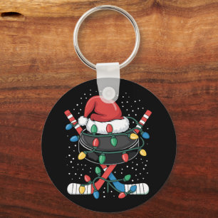 Christmas Hockey Xmas Santa Sports Hat Ball  Key Ring