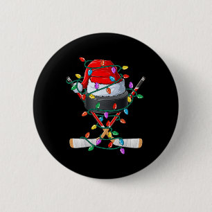 Christmas Hockey Xmas Santa Sports Hat Ball Kids B 6 Cm Round Badge