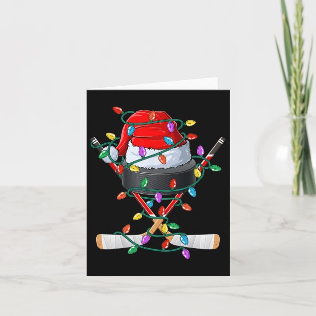 Christmas Hockey Xmas Santa Sports Hat Ball Kids B Card (Front)