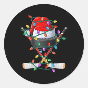 Christmas Hockey Xmas Santa Sports Hat Ball Kids B Classic Round Sticker