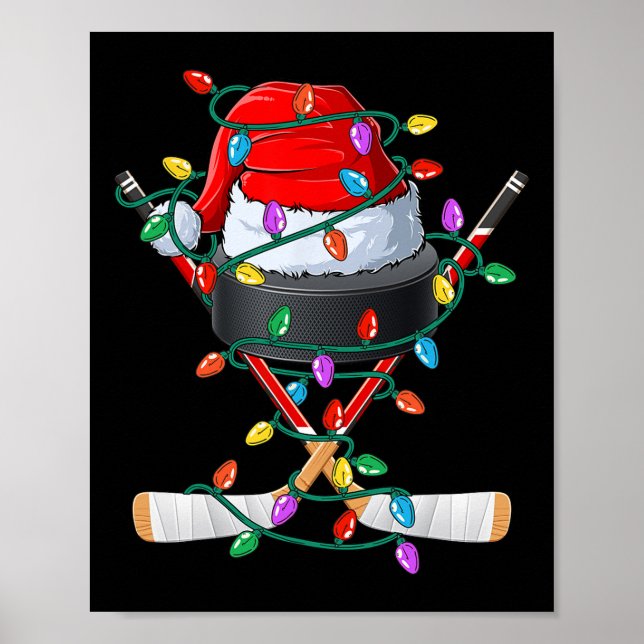 Christmas Hockey Xmas Santa Sports Hat Ll Kids Boy Poster (Front)