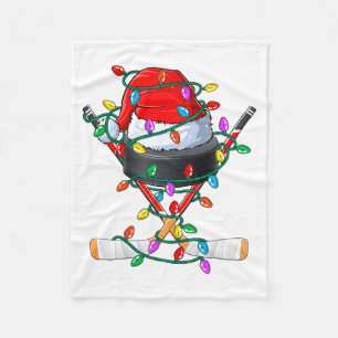 Christmas Hockey Xmas Santa Srts Hat Ball Kids B Fleece Blanket