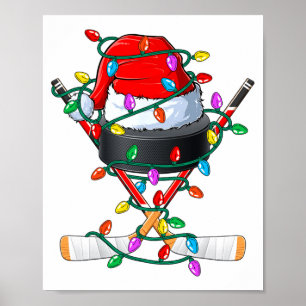 Christmas Hockey Xmas Santa Srts Hat Ball Kids B Poster