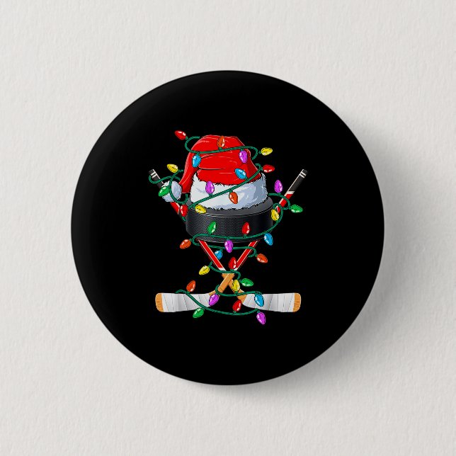 Christmas Hockey Xmas Santa Srts Hat Ball Kids Boy 6 Cm Round Badge (Front)