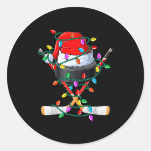 Christmas Hockey Xmas Santa Srts Hat Ball Kids Boy Classic Round Sticker